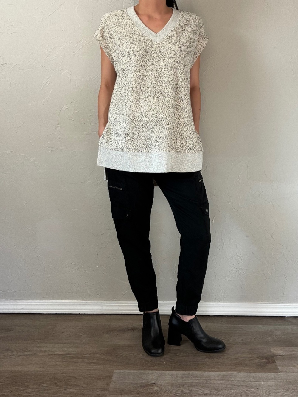 Madewell Mixed Grey Cotton Blend Marled V-Neck Tunic Vest XXS